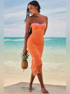 HOUSE OF CB 'Aiza' Flame Orange Maxi Dress NWOT